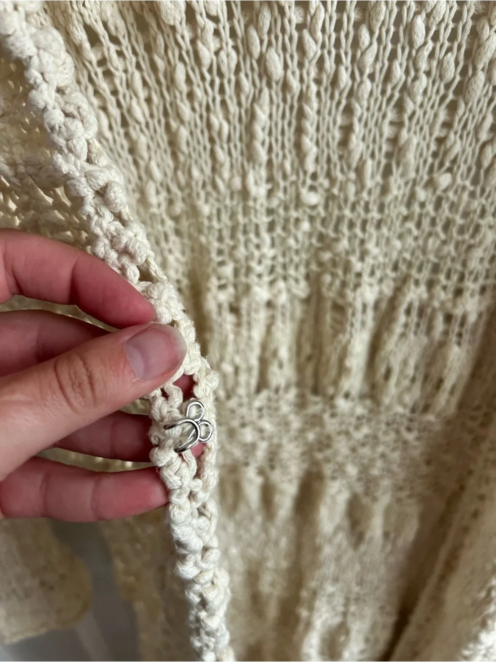 Free People Cream Open-Knit Long Cardigan Size M